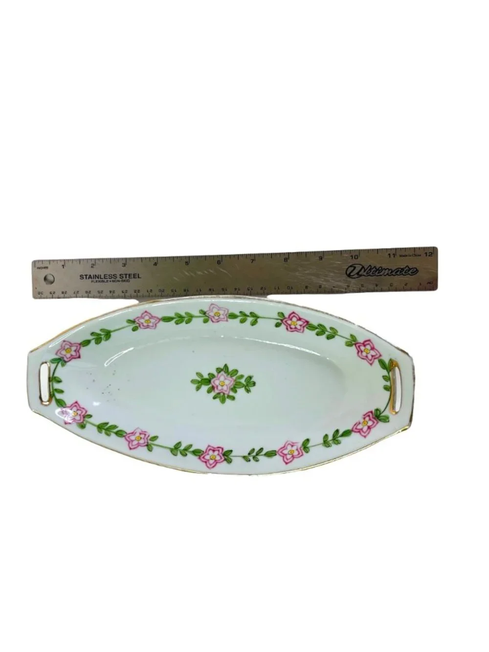 Antique Nippon Porcelain Celery Tray Pink Floral 2 Salt Cellars Circa 1911 - 21